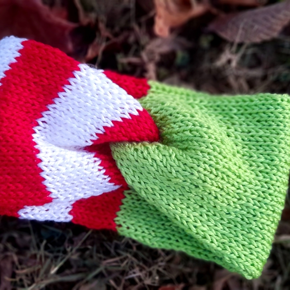 Grinch-Inspired Earwarmer, Red, Green, White Cozy Knit Headband